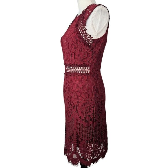 Main Strip Womens Dress Medium Lace Floral Burgundy Sleeveless Wedding Party - Picture 3 of 10